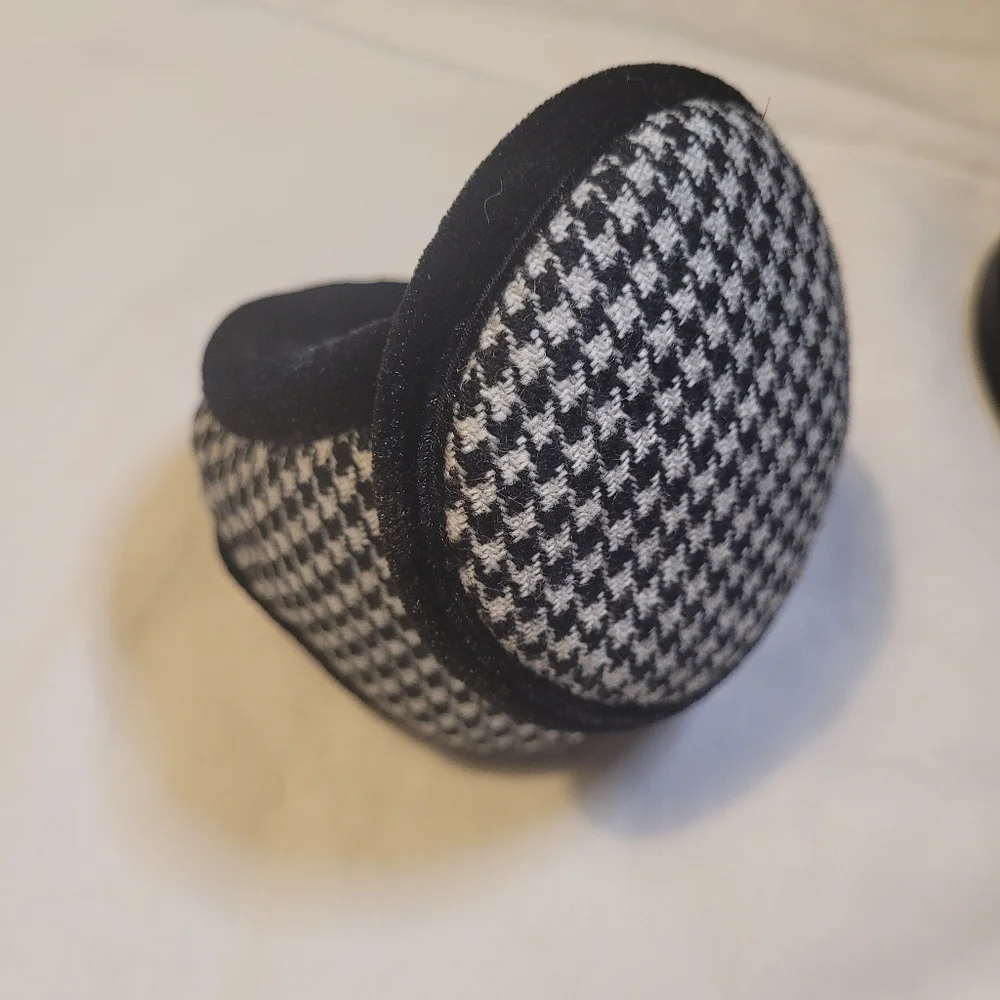 Women's Black and White Checkered Ear Warmers